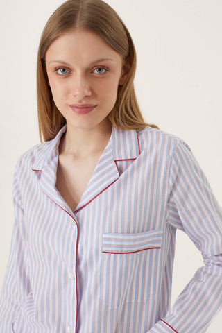 Ultra-Light Cotton Pajama Set - Striped - Rose, White and Sky