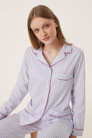 Ultra-Light Cotton Pajama Set - Striped - Rose, White and Sky