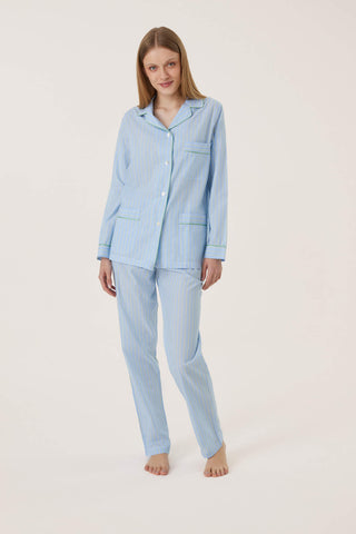 Ultra-Light Cotton Pajama Set - Pinstriped - Azure