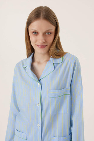 Ultra-Light Cotton Pajama Set - Pinstriped - Azure