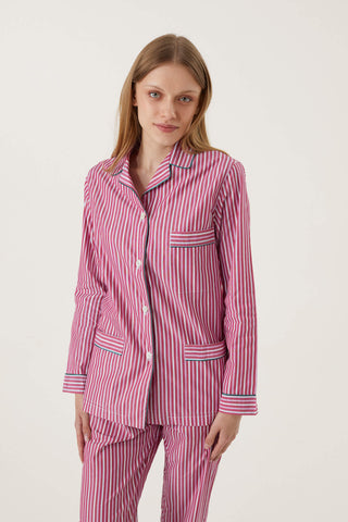 Cotton Pajama Set - Striped - Grape