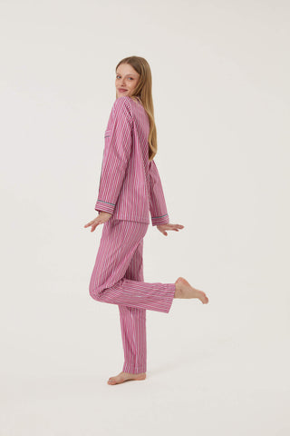 Cotton Pajama Set - Striped - Grape
