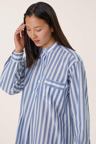 Ultra-Light Cotton Nightshirt - Striped - Avion Blue