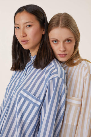 Ultra-Light Cotton Nightshirt - Striped - Avion Blue