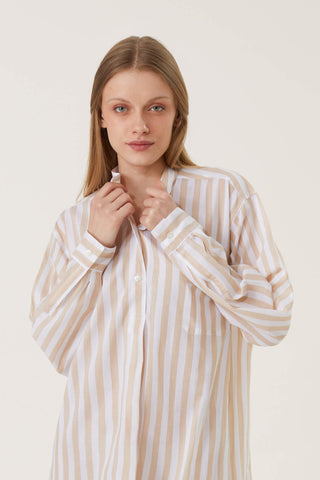 Ultra-Light Cotton Nightshirt - Striped - Beige