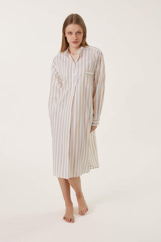 Ultra-Light Cotton Nightshirt - Striped - Beige