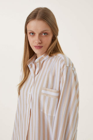 Ultra-Light Cotton Nightshirt - Striped - Beige