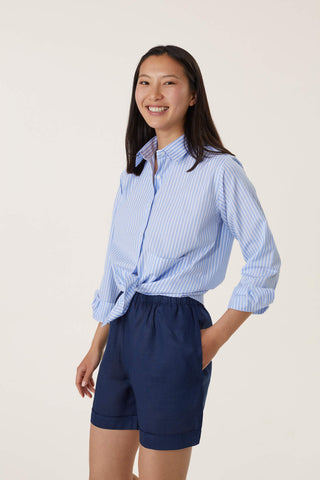 Pure Linen Bermuda Shorts - Navy Blue