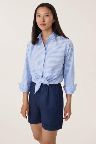 Pure Linen Bermuda Shorts - Navy Blue