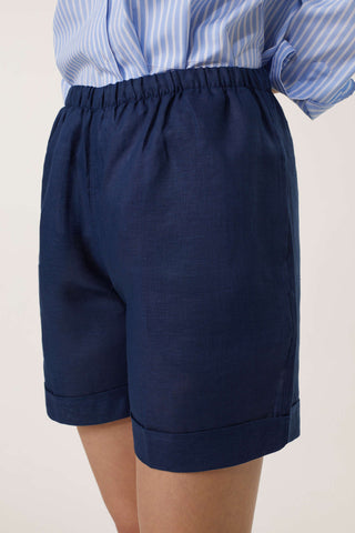Pure Linen Bermuda Shorts - Navy Blue