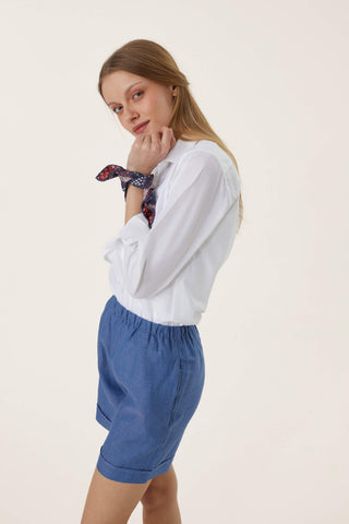 Pure Linen Bermuda Shorts - Steel Blue