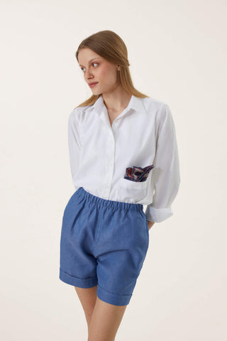 Pure Linen Bermuda Shorts - Steel Blue