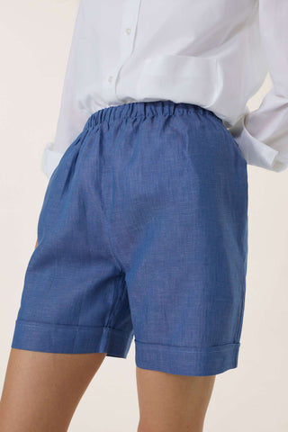 Pure Linen Bermuda Shorts - Steel Blue