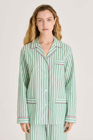 Fine Cotton Pajama Set - Pinstriped - Kelly Green