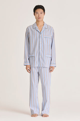 Fine Cotton Pajama Set - Striped - Blue and Brown