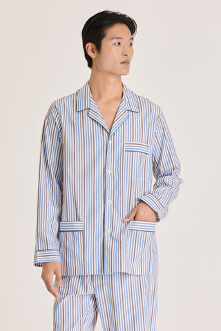 Fine Cotton Pajama Set - Striped - Blue and Brown