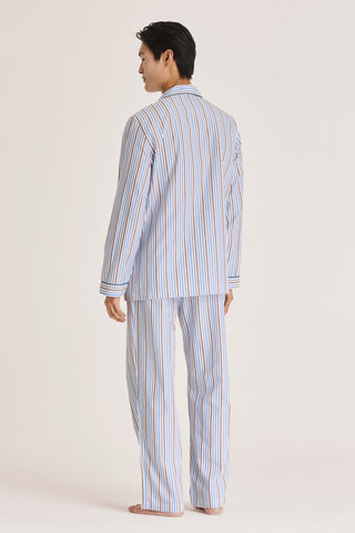 Fine Cotton Pajama Set - Striped - Blue and Brown