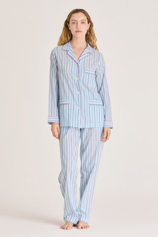 Ultra-Light Cotton Pajama Set - Pinstriped - Pastel Blue