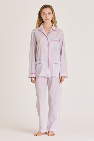 Ultra-Light Cotton Pajama Set - Pinstriped - Lilac and Sky