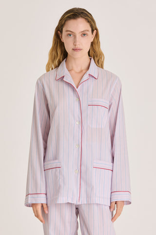 Ultra-Light Cotton Pajama Set - Pinstriped - Lilac and Sky