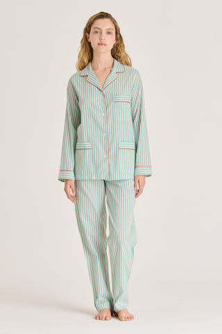 Ultra-Light Cotton Pajama Set - Striped - Mint and Beige