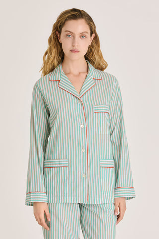 Ultra-Light Cotton Pajama Set - Striped - Mint and Beige