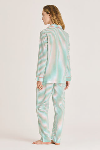 Ultra-Light Cotton Pajama Set - Striped - Mint and Beige