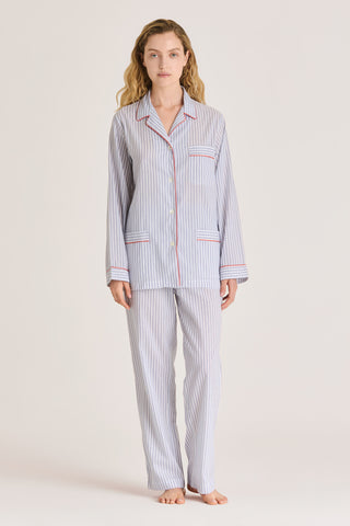 Ultra-Light Cotton Pajama Set - Striped - Navy Blue