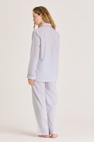 Ultra-Light Cotton Pajama Set - Striped - Navy Blue