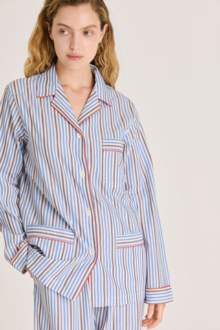 Fine Cotton Pajama Set - Striped - Blue and Brown