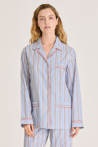 Fine Cotton Pajama Set - Striped - Blue and Brown