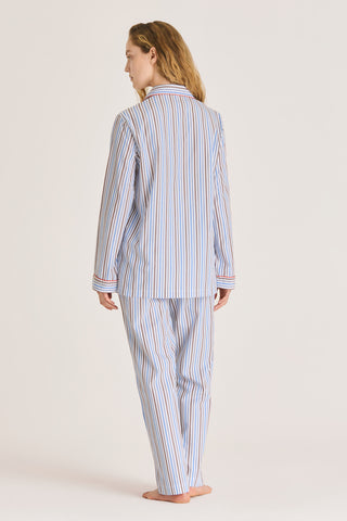 Fine Cotton Pajama Set - Striped - Blue and Brown