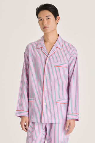 Fine Cotton Pajama Set - Pinstriped - Pink and Green