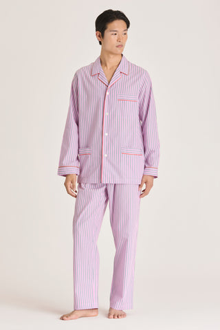 Fine Cotton Pajama Set - Pinstriped - Pink and Green