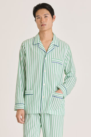 Fine Cotton Pajama Set - Pinstriped - Kelly Green