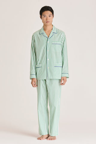 Fine Cotton Pajama Set - Pinstriped - Kelly Green