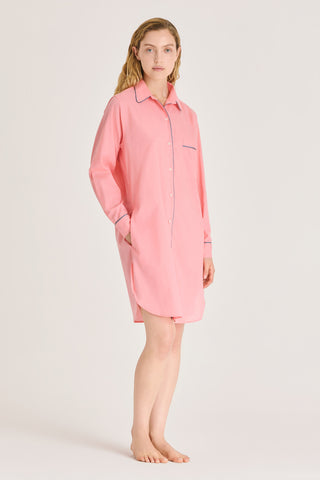 Ultra-Light Cotton Button Down Nightshirt - Coral Peach