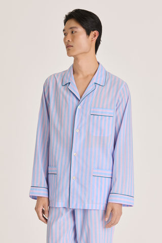 Ultra-Light Cotton Pajama Set - Striped - Sky Blue and Pink