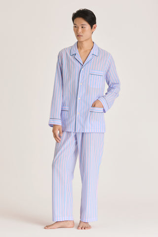 Ultra-Light Cotton Pajama Set - Striped - Sky Blue and Pink