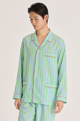 Ultra-Light Cotton Pajama Set - Striped - Kelly Green