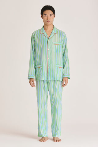 Ultra-Light Cotton Pajama Set - Striped - Kelly Green