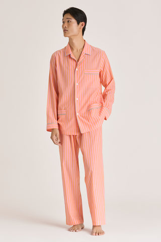 Ultra-Light Cotton Pajama Set - Striped - Coral and Pink