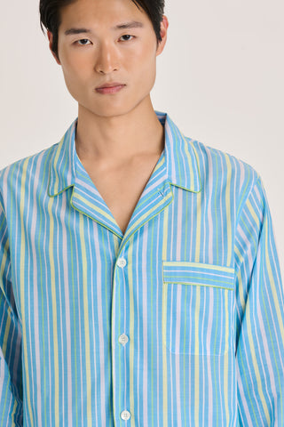 Ultra-Light Cotton Pajama Set - Striped - Aquamarine and Lime