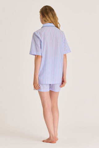 Ultra-Light Cotton Short Pajama Set - Striped - Sky Blue and Pink