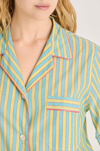 Ultra-Light Cotton Short Pajama Set - Striped - Turquoise and Yellow