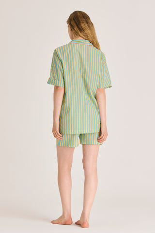 Ultra-Light Cotton Short Pajama Set - Striped - Turquoise and Yellow
