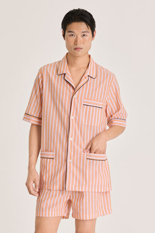 Ultra-Light Cotton Short Pajama Set - Striped - Apricot and Pink