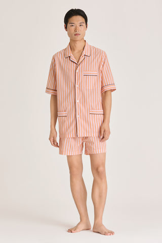 Ultra-Light Cotton Short Pajama Set - Striped - Apricot and Pink