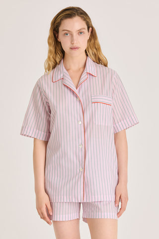 Ultra-Light Cotton Short Pajama Set - Striped - Dusty Rose and Green