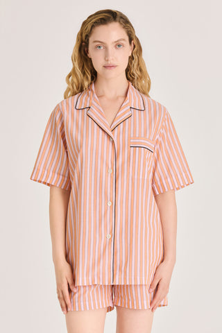 Ultra-Light Cotton Short Pajama Set - Striped - Peach and Rose